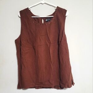Womens Linen Tank Top Size 2X Maggie Barnes‎ 22/24 Shirt Boho Beaded Blouse